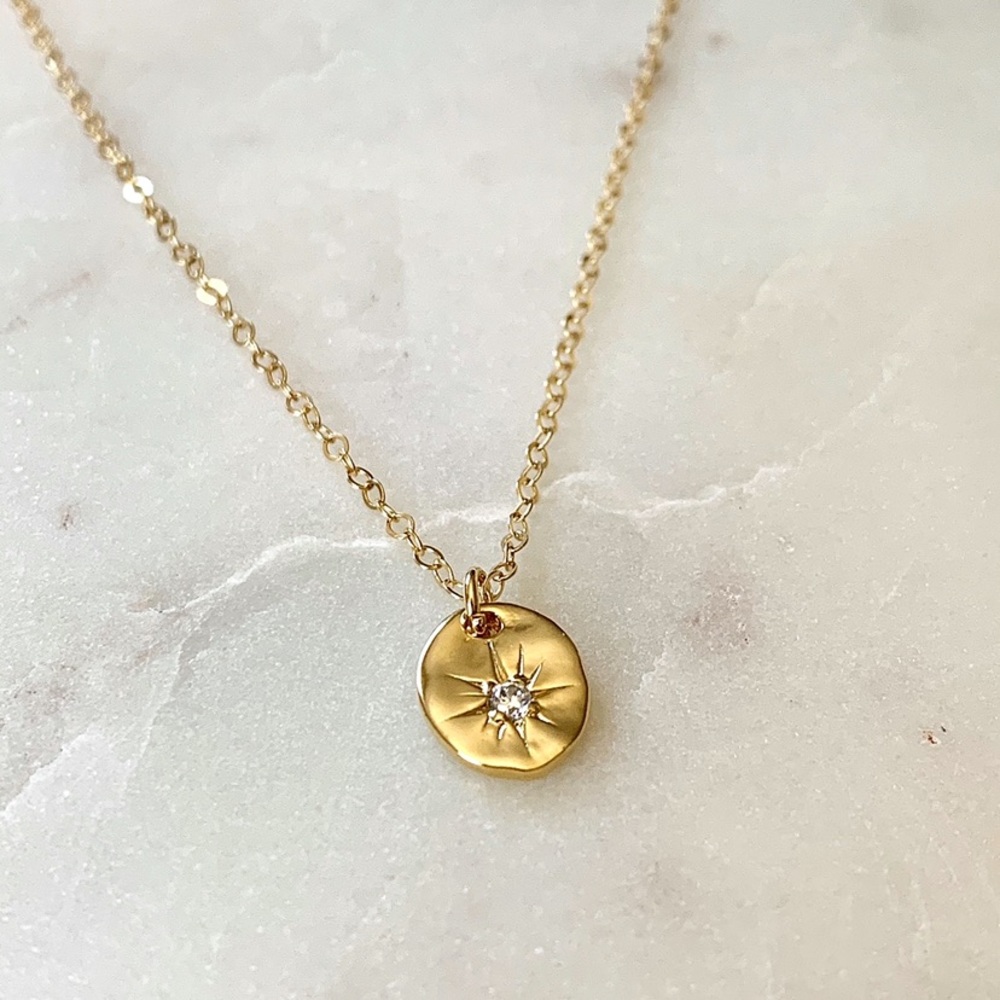 Petite North Star CZ Coin Necklace